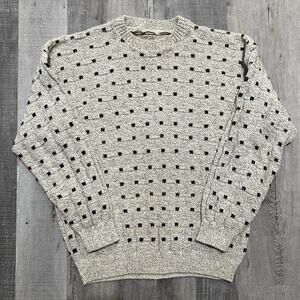 Vintage Cotton Knit 80s/90s Beige Multicolor Polka Dot Men's Pull Over Sweater